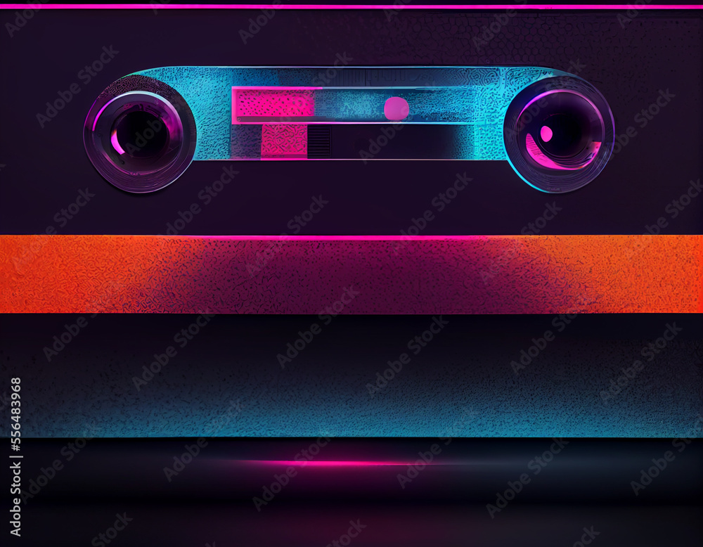 Poster beautiful audio cassette tape in neon light.minimalism retro style concept. 80s. background pattern 