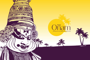 Onam festival vector kathakali vector art hand drawing south India