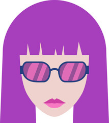 Girl in sunglasses. Hipster girl with colorful hair and glasses. For avatar, logo, icon, web, print, media and other. PNG with transparent background.
