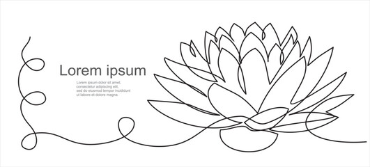 Lotus flower continuous line drawing. Can used for logo, emblem, slide show and banner. 