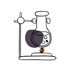 .Doodle flask heated on fire hand drawn