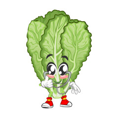 mascot vector illustration of cute mustard green character being a doctor with a stethoscope