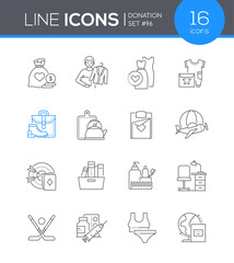 Donation of Essentials - line design style icons set