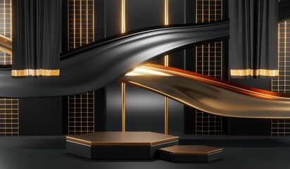 Obraz premium 3D rendering of blank product background for cream cosmetics Modern black podium background