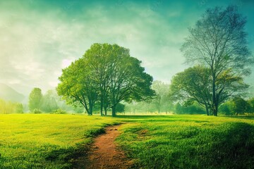 Obraz premium Landscape with trees in Morning Sun