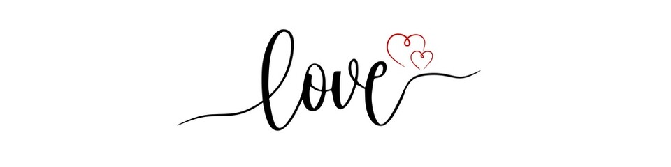 LOVE hand lettering banner with heart. PNG image