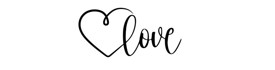 LOVE hand lettering banner with heart. vector illustration