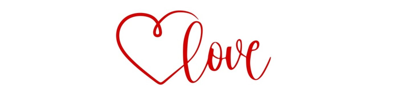 LOVE hand lettering banner with heart. PNG image