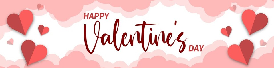 Happy Valentines Day background with clouds and hearts. PNG image