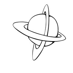 Vector outline Planet, satellite, space object. Design element, icon, clip art on theme of cosmos, UFO in Doodle style