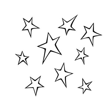 Set of stars icon. Design elements, clip arts on the theme of night sky, UFO, space. Doodle vector illustration.