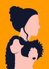 Women's day campaign poster background design with two or more girls with faces silhouette vector illustration. Female friendship. Colorful vector illustration.