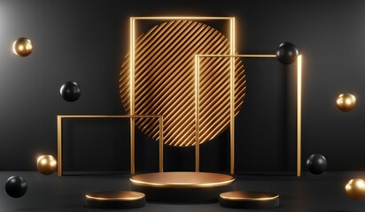 3D rendering of blank product background for cream cosmetics Modern black podium background