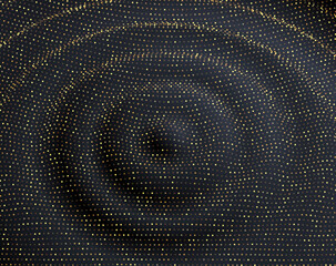 Vector ripple effect. 3D waves formed by dots. Minimal background design with concentric waves of shimmering golden particles.