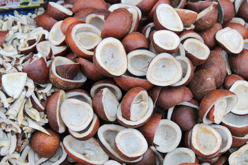 Sun dried Copra background -is the dried meat, or dried kernel, of the coconut used to extract coconut oil