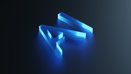Artificial intelligence Glowing 3d Ai blue glass in black background. 3d render