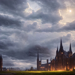 Fototapeta na wymiar Fantasy academy. Gothic building. Great for urban fantasy, vampire and other stories. 