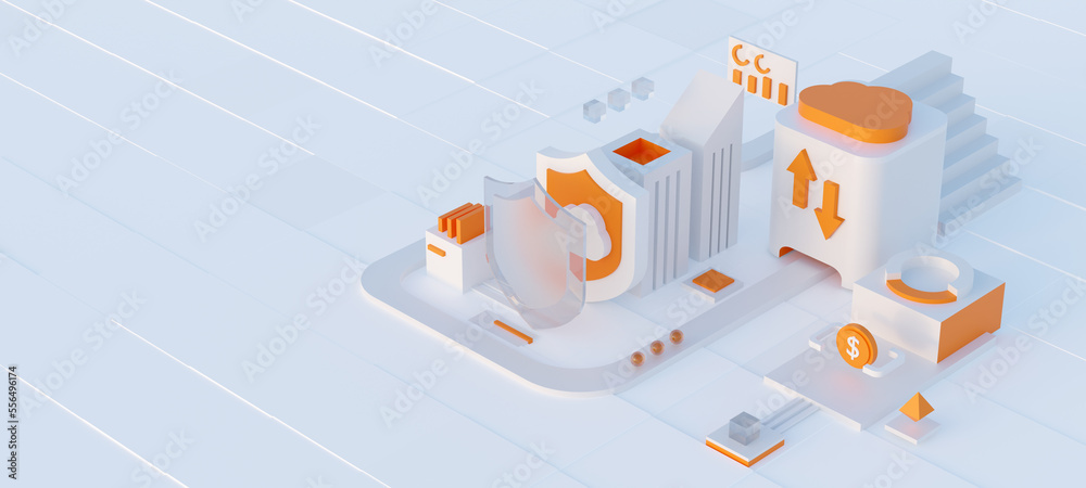 Poster cloud storage for downloading an isometric. a digital service or application with data transmission.