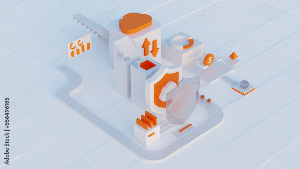 Poster cloud storage for downloading an isometric. a digital service or application with data transmission.