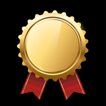 Golden bronze medal with red ribbon. .Champion and winner awards Sports medal set.