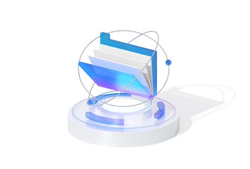 3d blue digital folder abstract technology innovation future digital icon,  file transfer,  concept of database. 3d rendering.