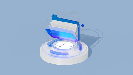 3d blue digital folder, digital file organization service or app with data transferring. 3d rendering.