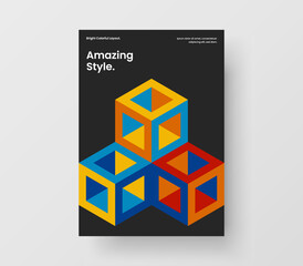 Premium geometric hexagons front page template. Vivid magazine cover vector design illustration.