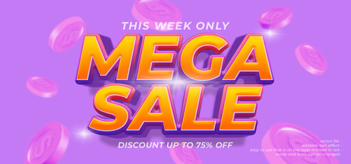 Mega sale bold banner with 3D style editable text effect
