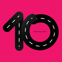 Naklejka premium Celebrating, anniversary vector of number 10th year anniversary, birthday. colorful of neon pink for invitation card, backdrop, label, logo , advertising or stationary