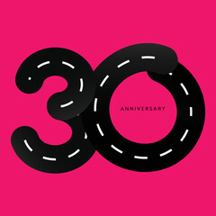 Celebrating, anniversary vector of number 30th year anniversary, birthday. colorful of neon pink for invitation card, backdrop, label, logo , advertising or stationary