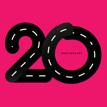 Celebrating, anniversary vector of number 20th year anniversary, birthday. colorful of neon pink for invitation card, backdrop, label, logo , advertising or stationary