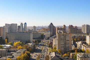 Beautiful panorama of the city center of Kiev and the Pechersk district from a height. View of the...