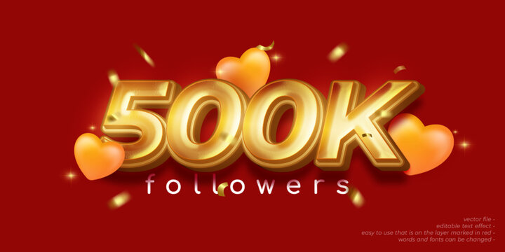 500k followers celebration social media banner on red background