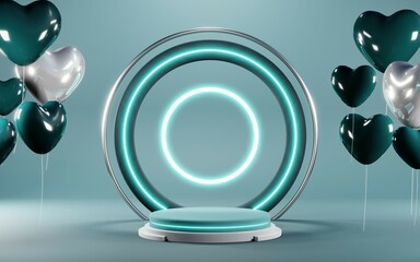 3D render of Podium background in blue tones for displaying cream products. cosmetics