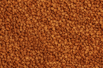 Realistic  illustration of buckwheat groats texture background. Organic raw dry buckwheat grains background