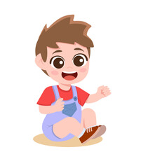Sitting child kid. Cute smiling boy sitting on the floar. A boy with brown hear and brown eyes
