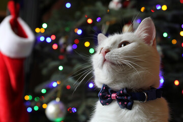cat and christmas tree - 556499705