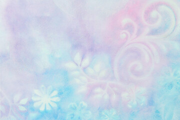 Floral dreamy background in blue, pink and purple pastel colors. Elegant floral heavenly wallpaper