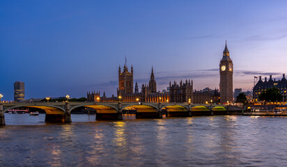 Fototapeta na wymiar Panoramic View of the Westminster Bridge with Big Ben and the House of Parliament in the background