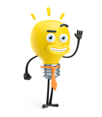 3d illustration. Cartoon  light bulb character. Creativity concept.