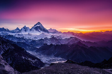 Fototapeta premium Illustrative Visual of Sunrise over the mountains. Genarative AI