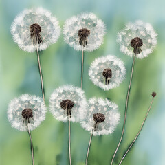 Creative Dandelion root watercolor on bright white background 