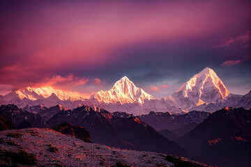 Fototapeta na wymiar Illustrative Visual of Sunrise over the mountains. Genarative AI