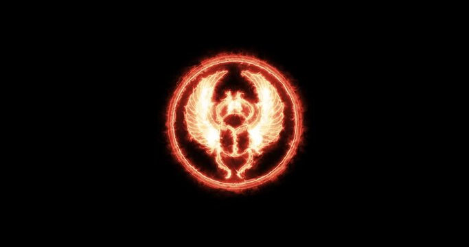 Scarab symbol in a circle burning, ancient egyptian symbol. Loop