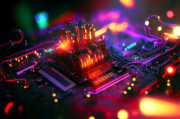 Colourful Surreal Complex Electronic Circuit Generative AI Illustration