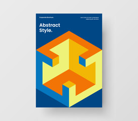 Minimalistic magazine cover vector design illustration. Vivid mosaic shapes annual report layout.