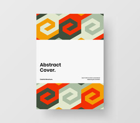 Vivid book cover A4 vector design template. Trendy geometric tiles poster layout.