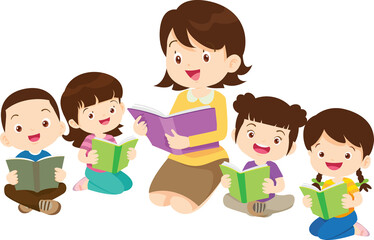 back to school with kids reading book education happy children concept