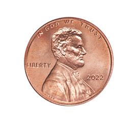 American 2022 one cent coin with President Lincoln - obrazy, fototapety, plakaty