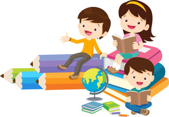 back to school with kids reading book education happy children concept